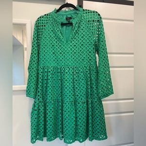 J. Crew Green Eyelet Lace Tiered Long Sleeve Dress Women’s Size S